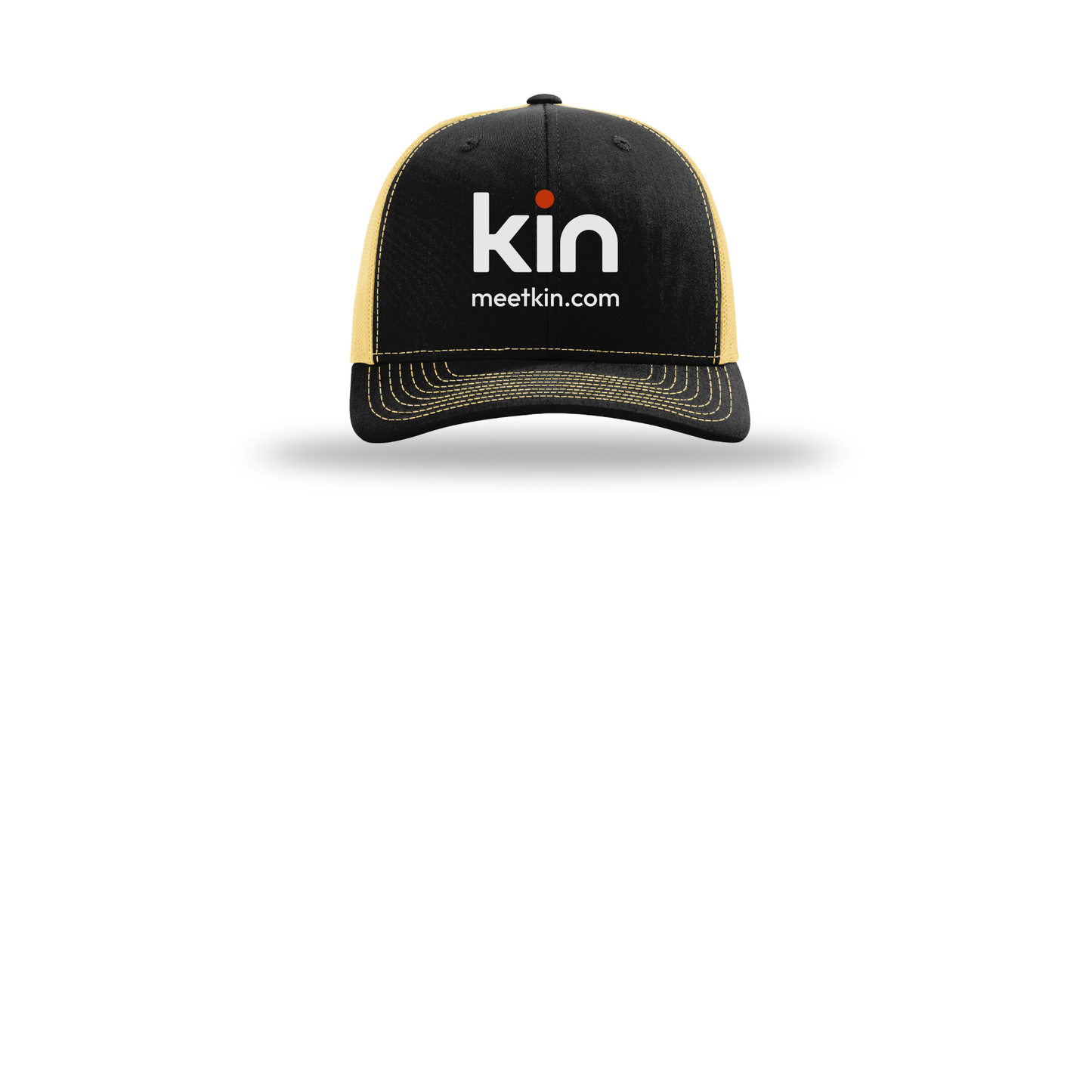 kin-richardson-trucker-cap-embroidery-capfront-R112-blackvegasgold-flat-front