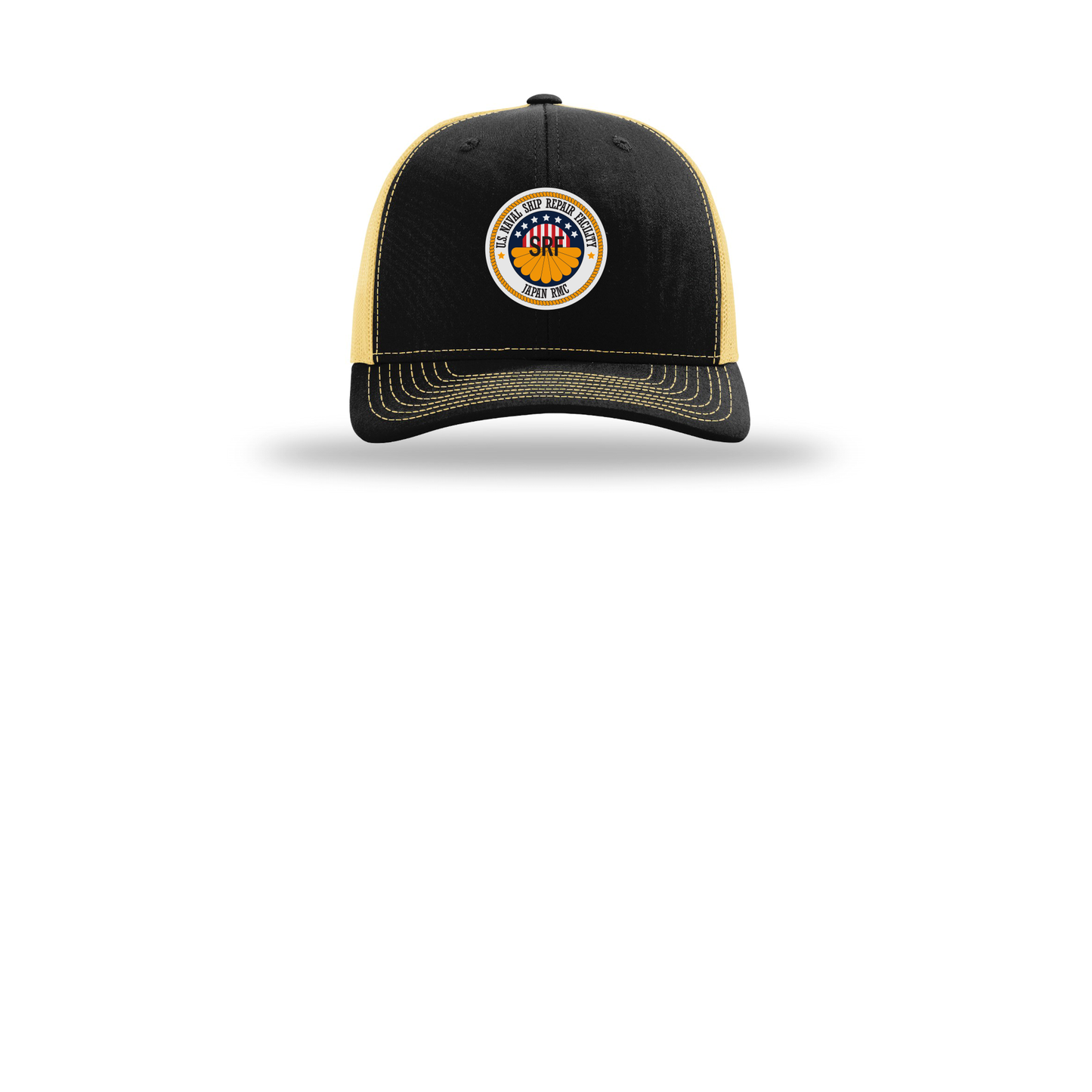 srf-jrmc-richardson-trucker-cap-embroidery-capfront-R112-blackvegasgold-flat-front