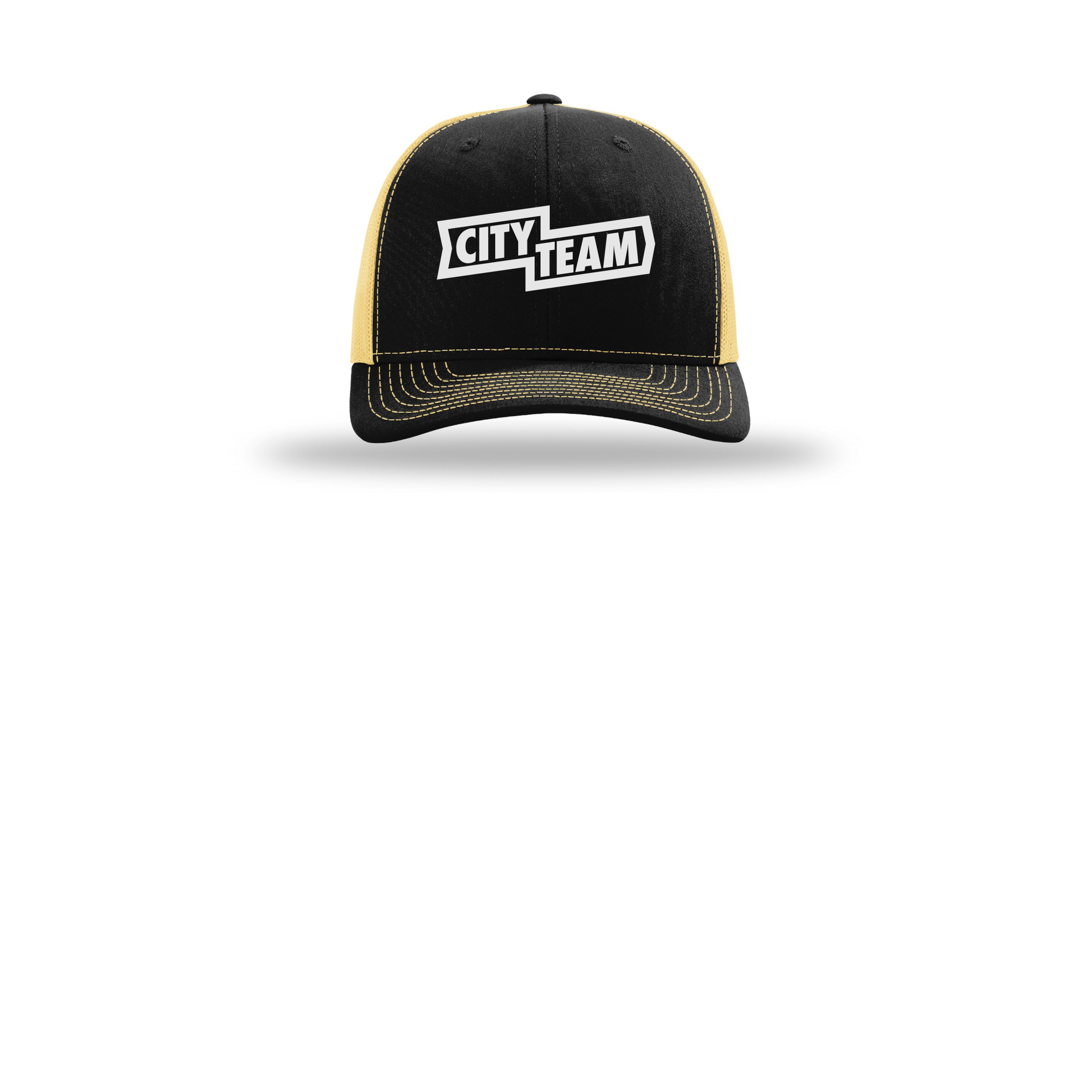 cityteam-richardson-trucker-cap-embroidery-capfront-R112-blackvegasgold-flat-front