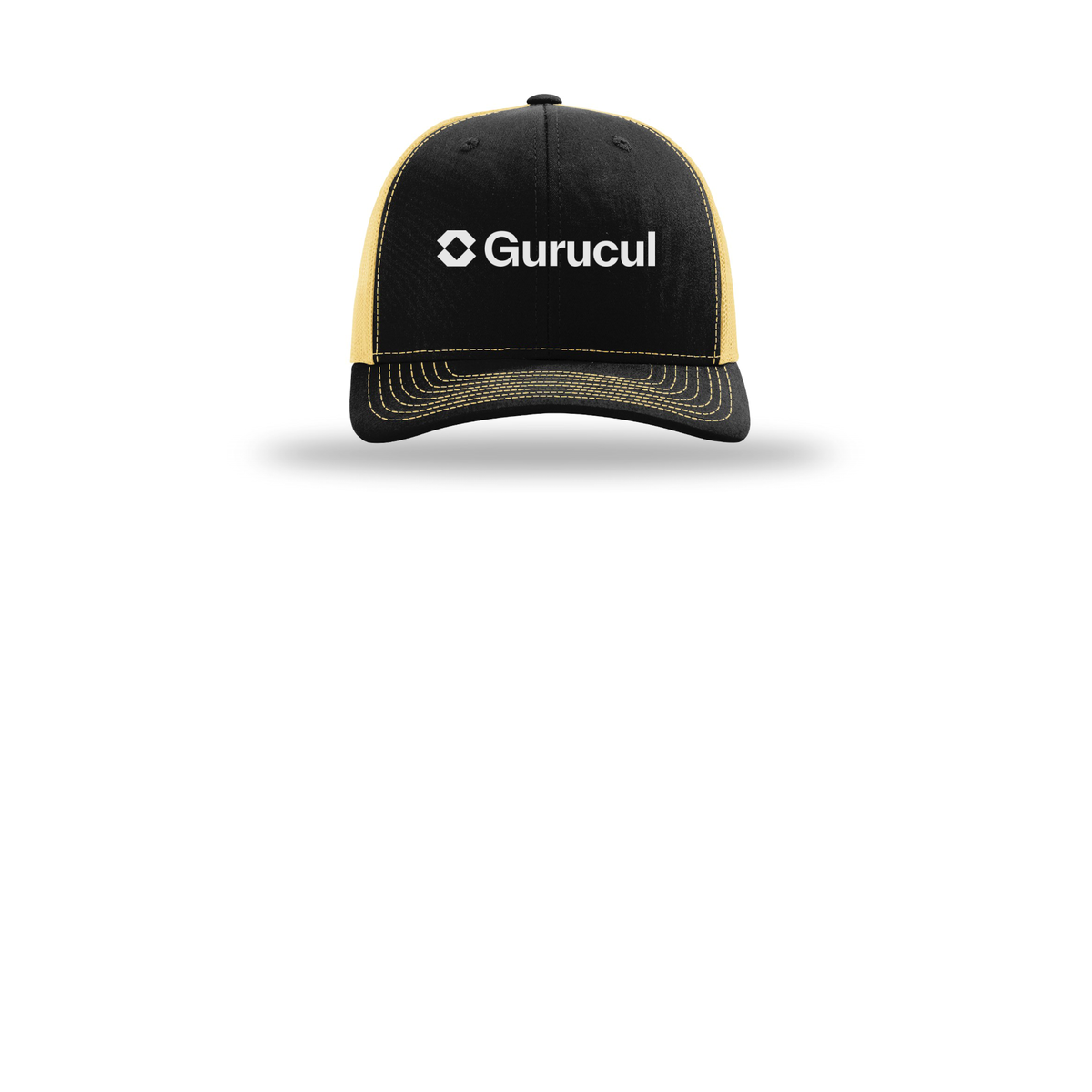 gurucul-richardson-trucker-cap-embroidery-capfront-R112-blackvegasgold-flat-front