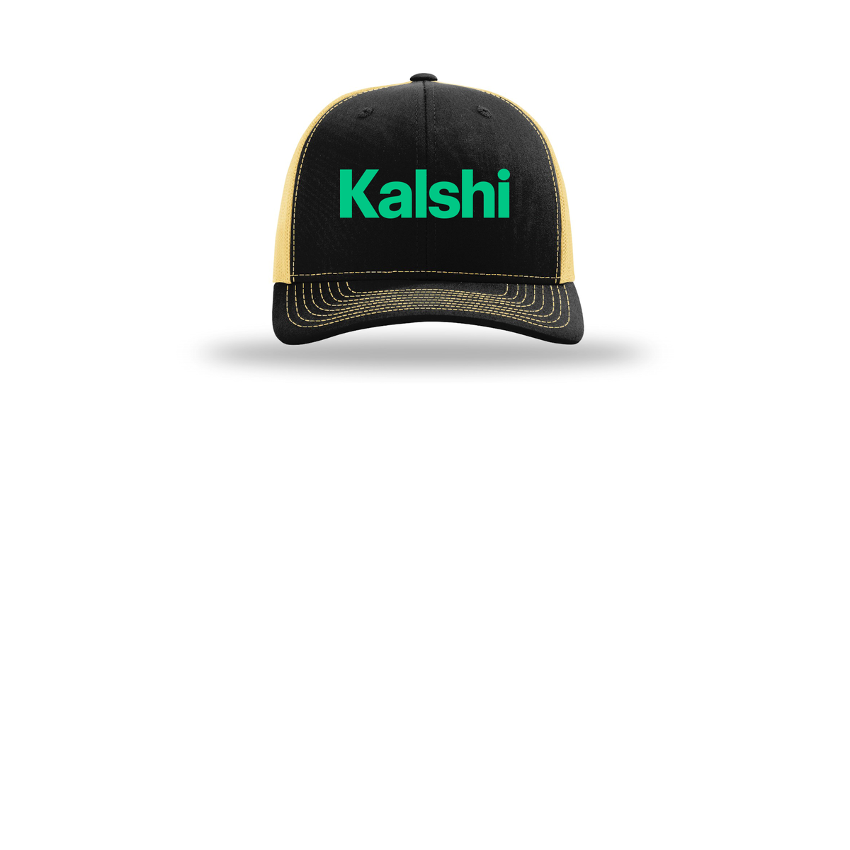 kalshi-richardson-trucker-cap-embroidery-capfront-R112-blackvegasgold-flat-front