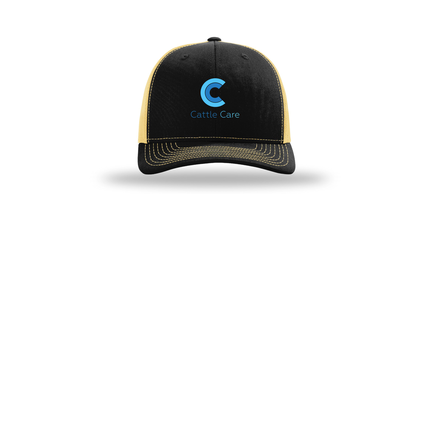 cattle-care-richardson-trucker-cap-embroidery-capfront-R112-blackvegasgold-flat-front