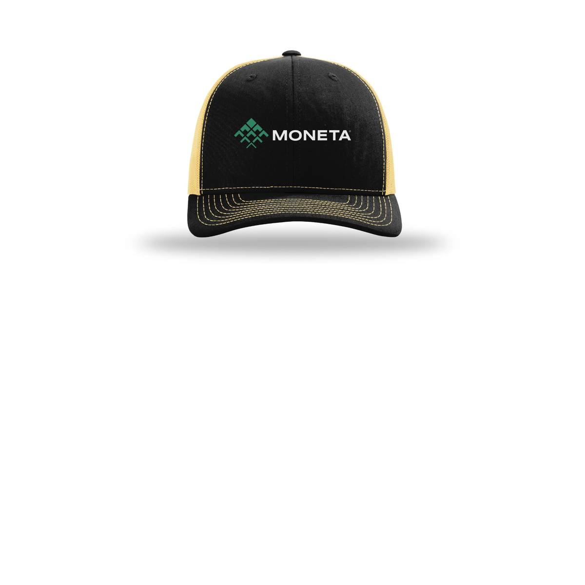 monetagroup-richardson-trucker-cap-embroidery-capfront-R112-blackvegasgold-flat-front