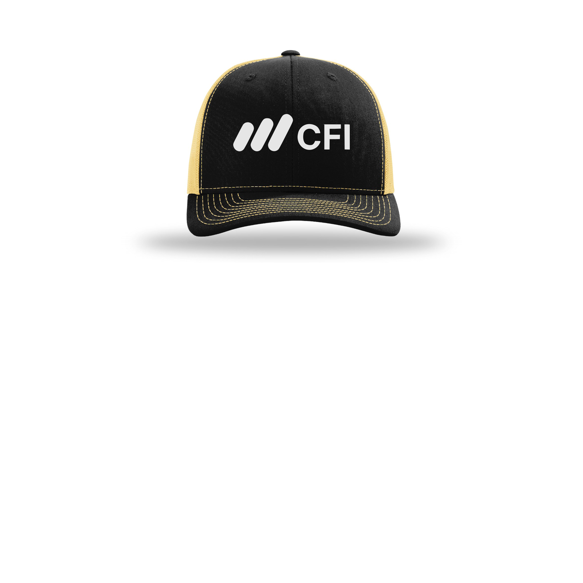 corporatefinanceinstitute-richardson-trucker-cap-embroidery-capfront-R112-blackvegasgold-flat-front