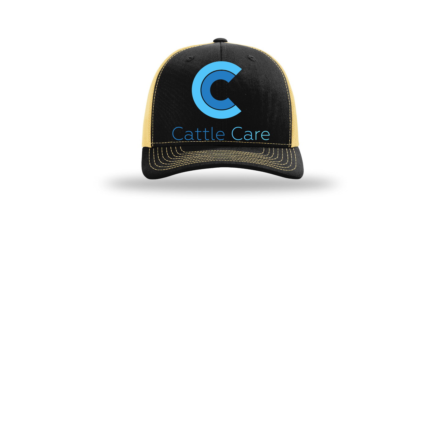 cattle-care-richardson-trucker-cap-embroidery-capfront-R112-blackvegasgold-flat-front