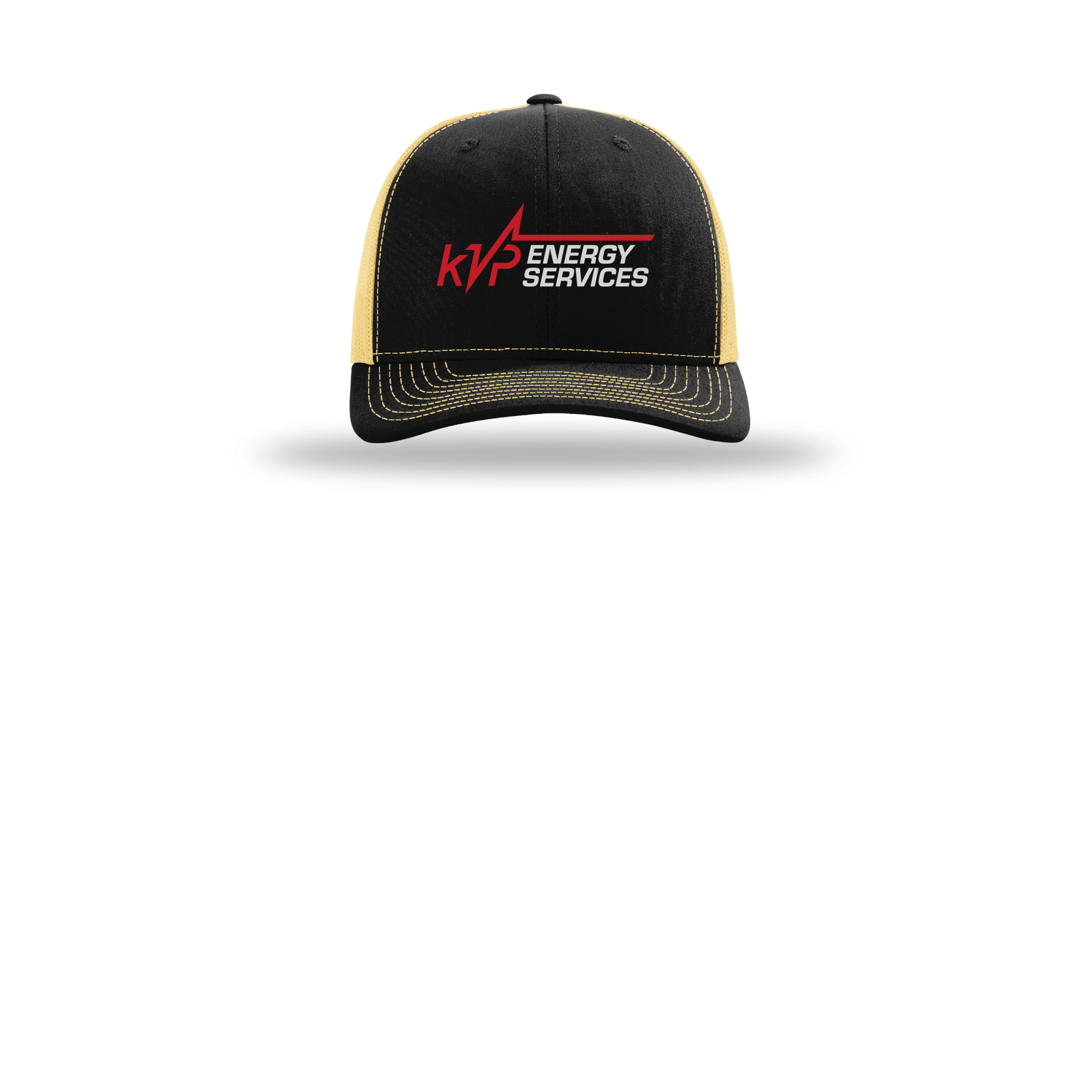 kvpenergy-richardson-trucker-cap-embroidery-capfront-R112-blackvegasgold-flat-front