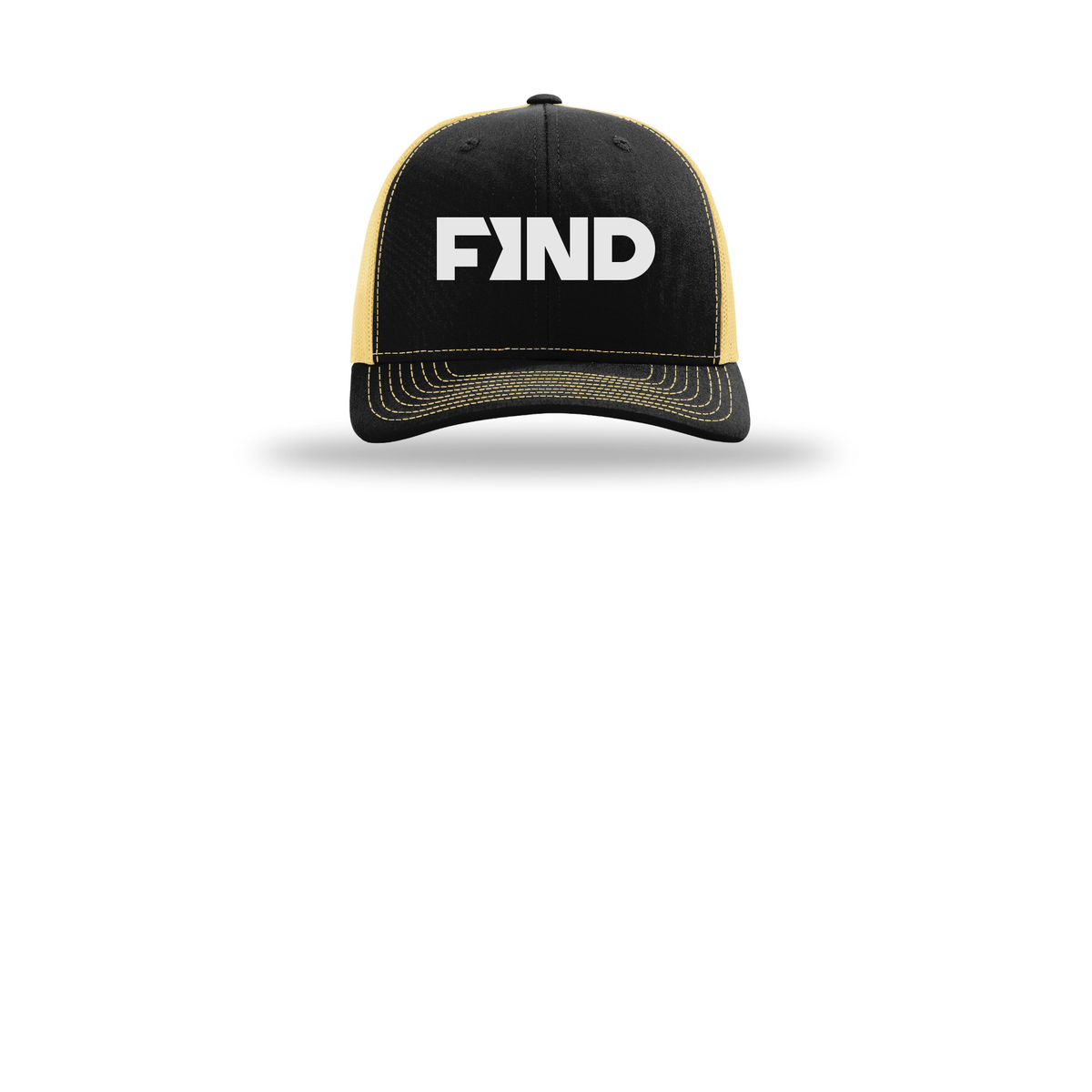 findrealestate-richardson-trucker-cap-embroidery-capfront-R112-blackvegasgold-flat-front