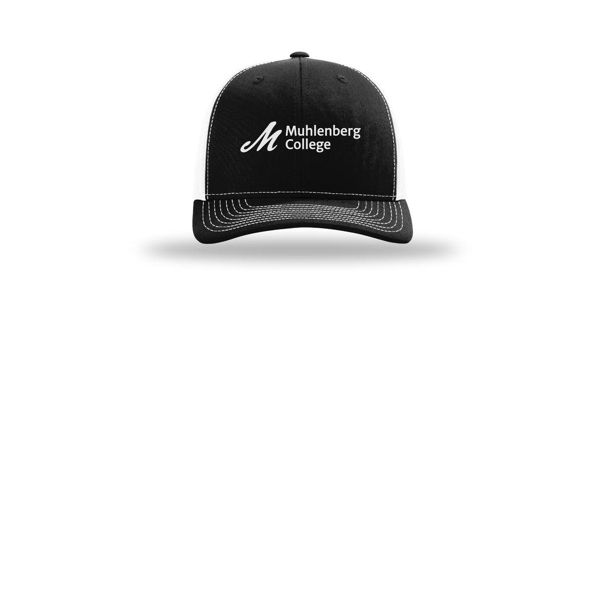 muhlenberg-richardson-trucker-cap-embroidery-capfront-R112-blackwhite-flat-front