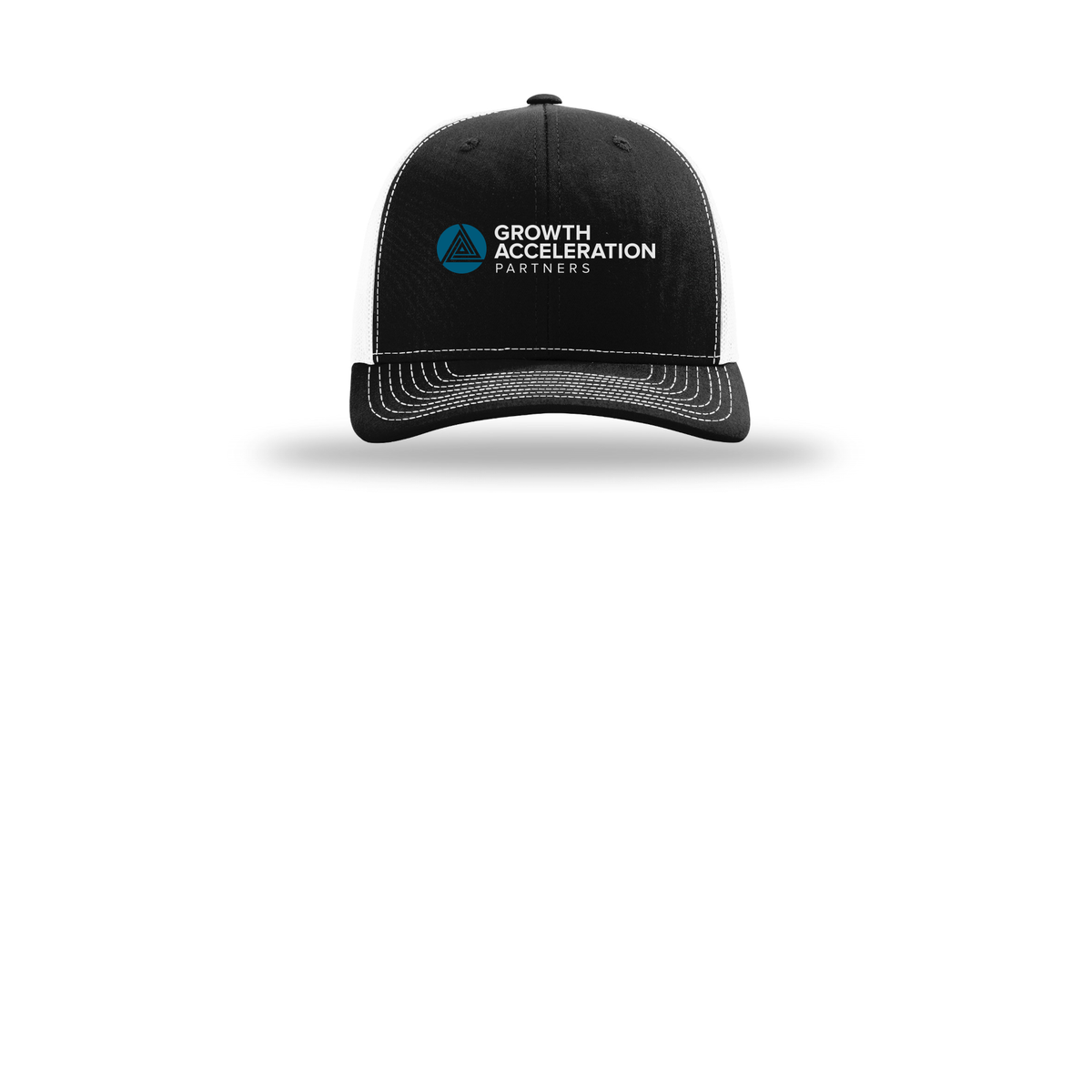 growthaccelerationpartners-richardson-trucker-cap-embroidery-capfront-R112-blackwhite-flat-front