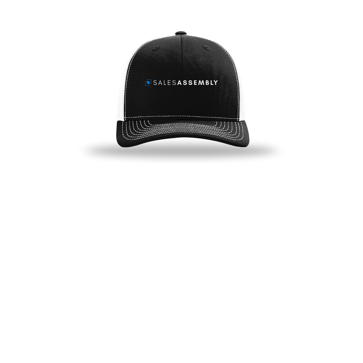salesassembly-richardson-trucker-cap-embroidery-capfront-R112-blackwhite-flat-front
