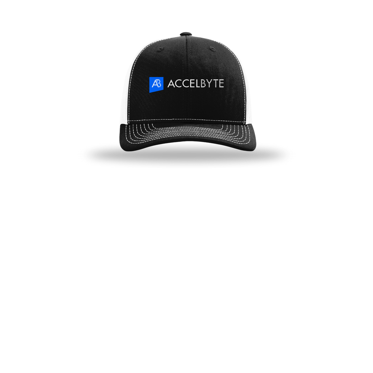accelbyte-richardson-trucker-cap-embroidery-capfront-R112-blackwhite-flat-front