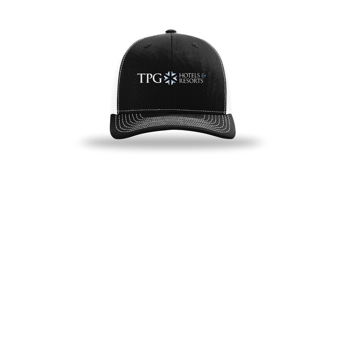 tpghotelsandresorts-richardson-trucker-cap-embroidery-capfront-R112-blackwhite-flat-front