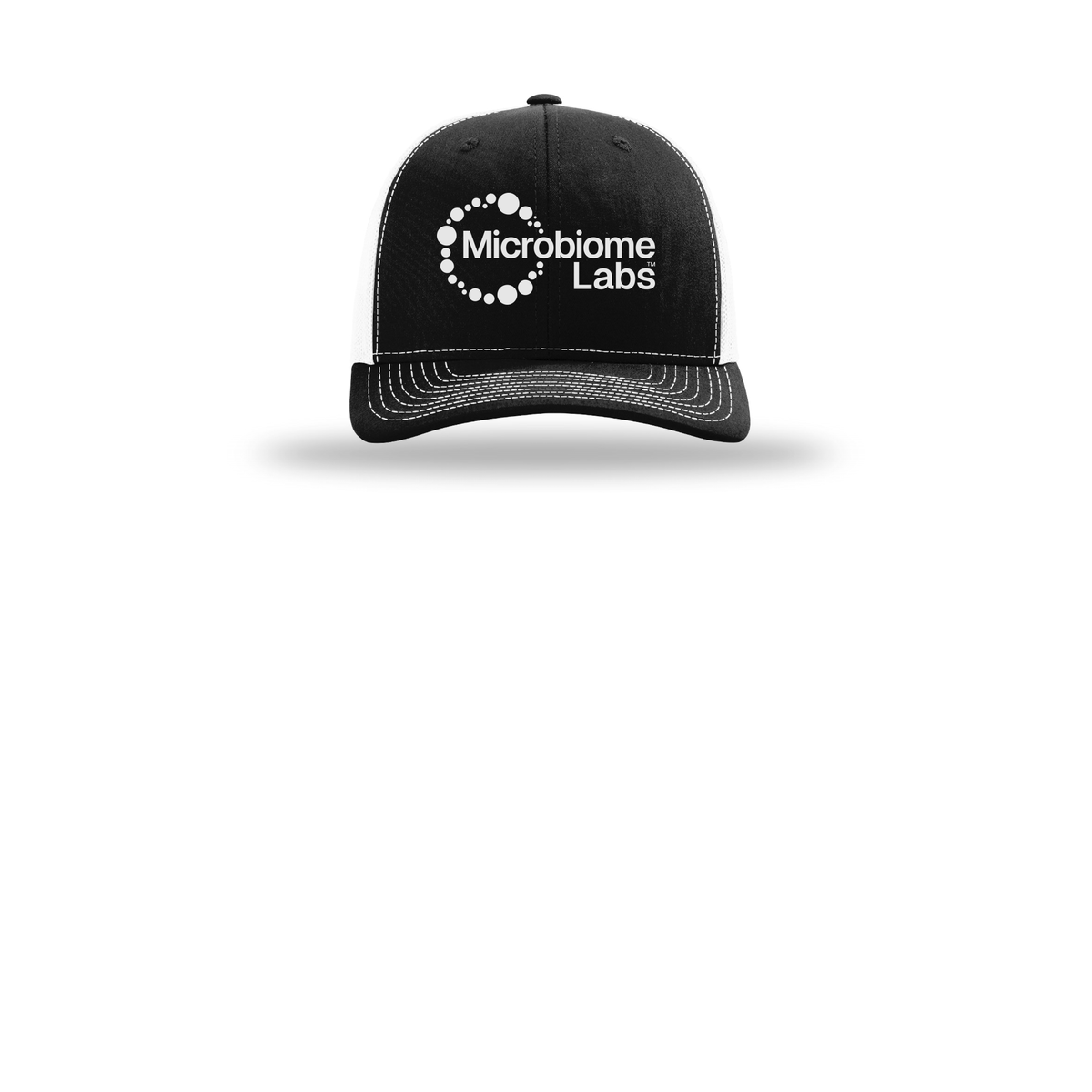 microbiomelabs-richardson-trucker-cap-embroidery-capfront-R112-blackwhite-flat-front