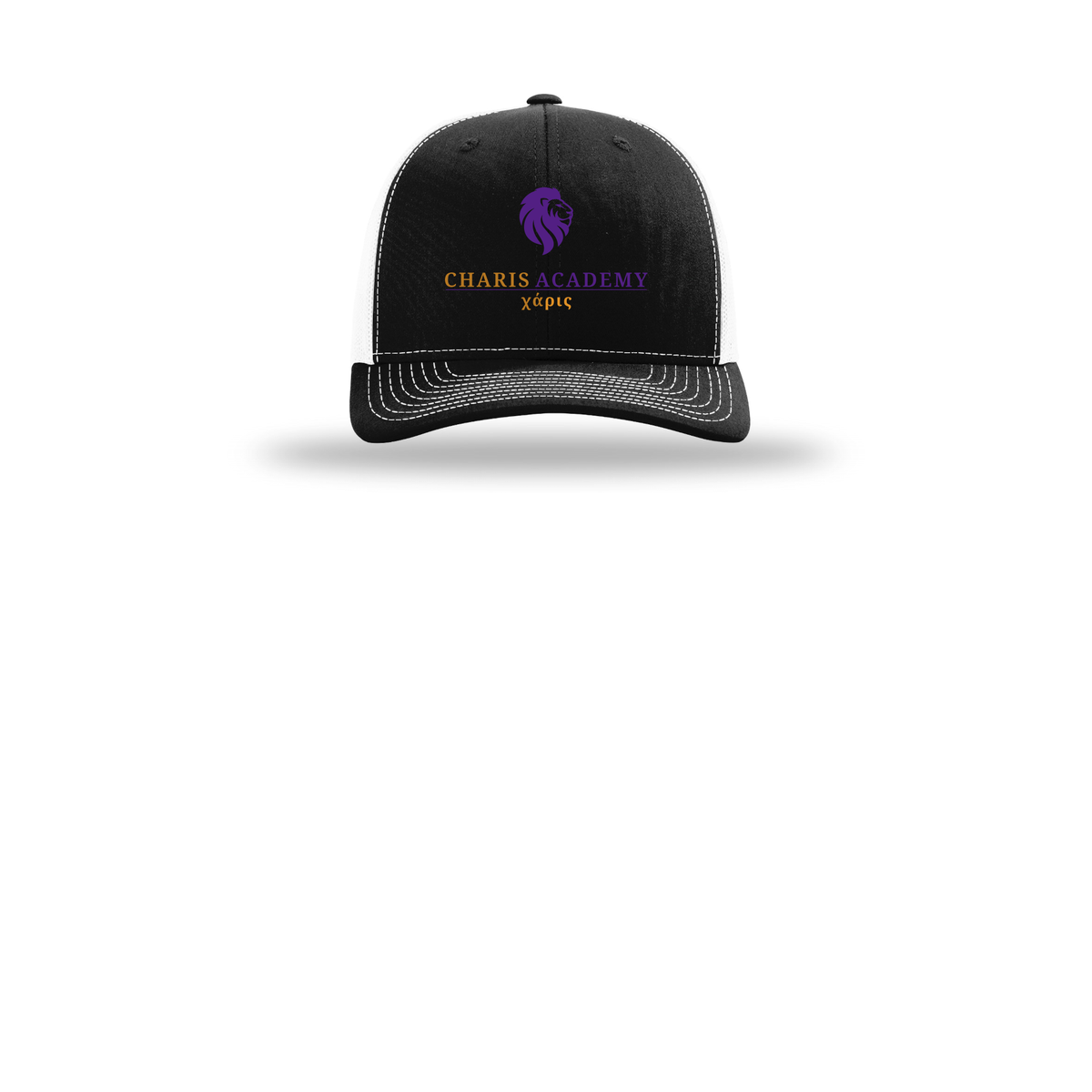 cahazleton-richardson-trucker-cap-embroidery-capfront-R112-blackwhite-flat-front