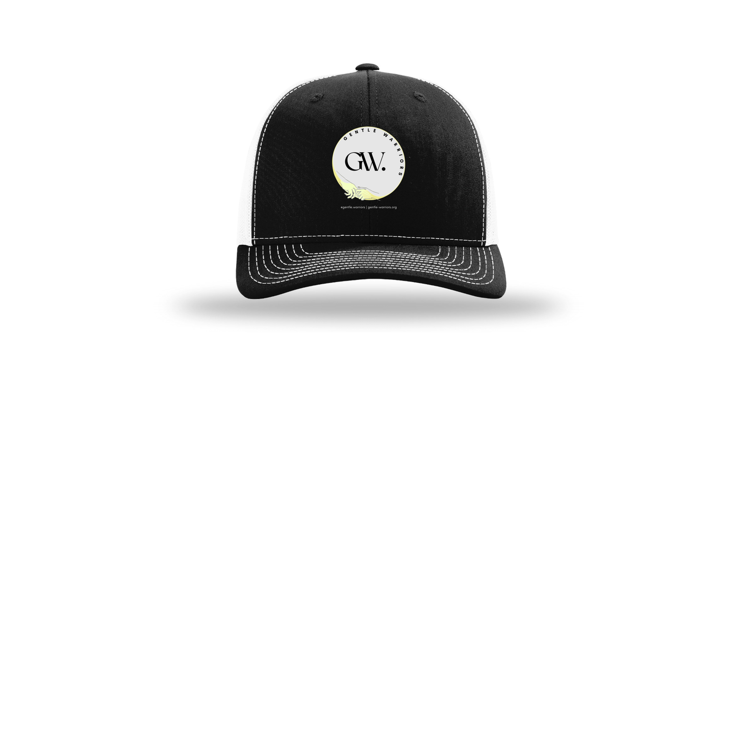 gentle-warriors-richardson-trucker-cap-embroidery-capfront-R112-blackwhite-flat-front