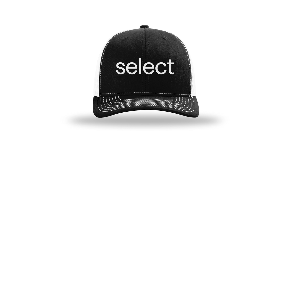 meetselect-richardson-trucker-cap-embroidery-capfront-R112-blackwhite-flat-front