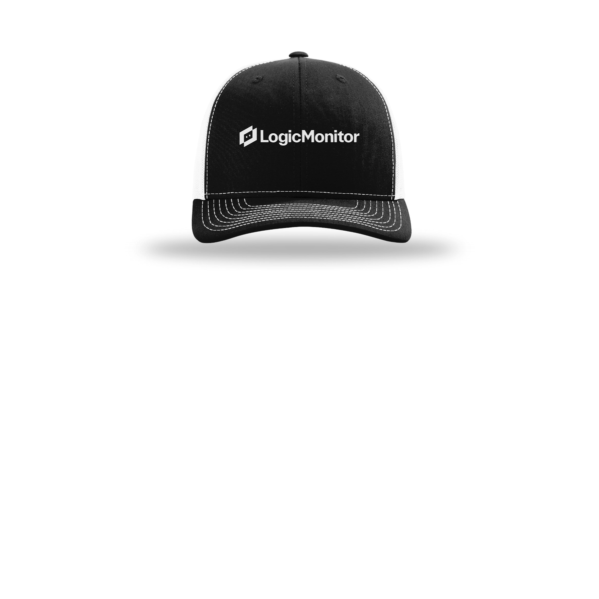 logicmonitor-richardson-trucker-cap-embroidery-capfront-R112-blackwhite-flat-front