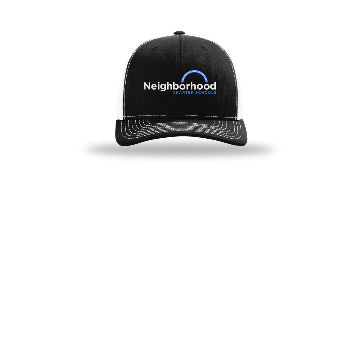 ncschools-richardson-trucker-cap-embroidery-capfront-R112-blackwhite-flat-front