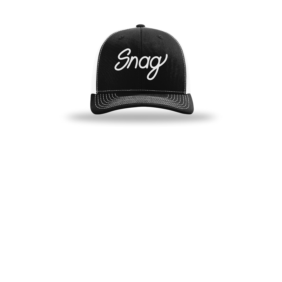 snagdelivery-richardson-trucker-cap-embroidery-capfront-R112-blackwhite-flat-front