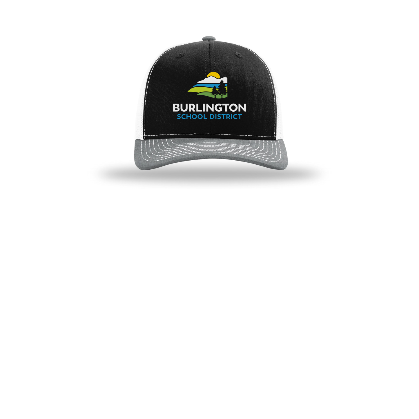 bsdvt-richardson-trucker-cap-embroidery-capfront-R112-blackwhiteheathergrey-flat-front