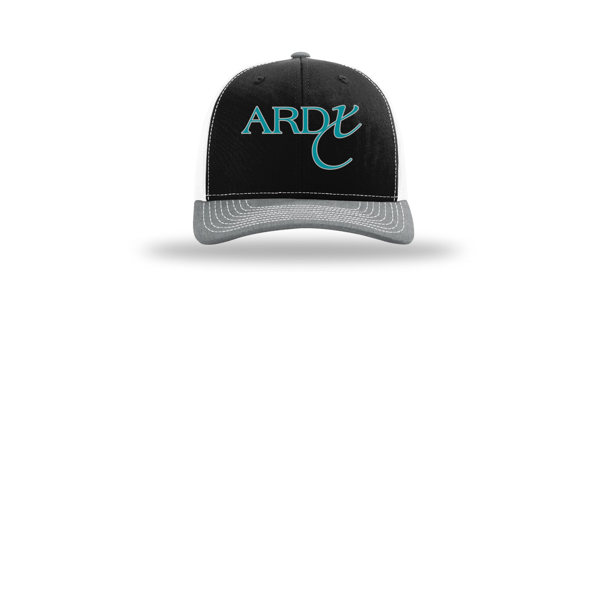 ardx-richardson-trucker-cap-embroidery-capfront-R112-blackwhiteheathergrey-flat-front