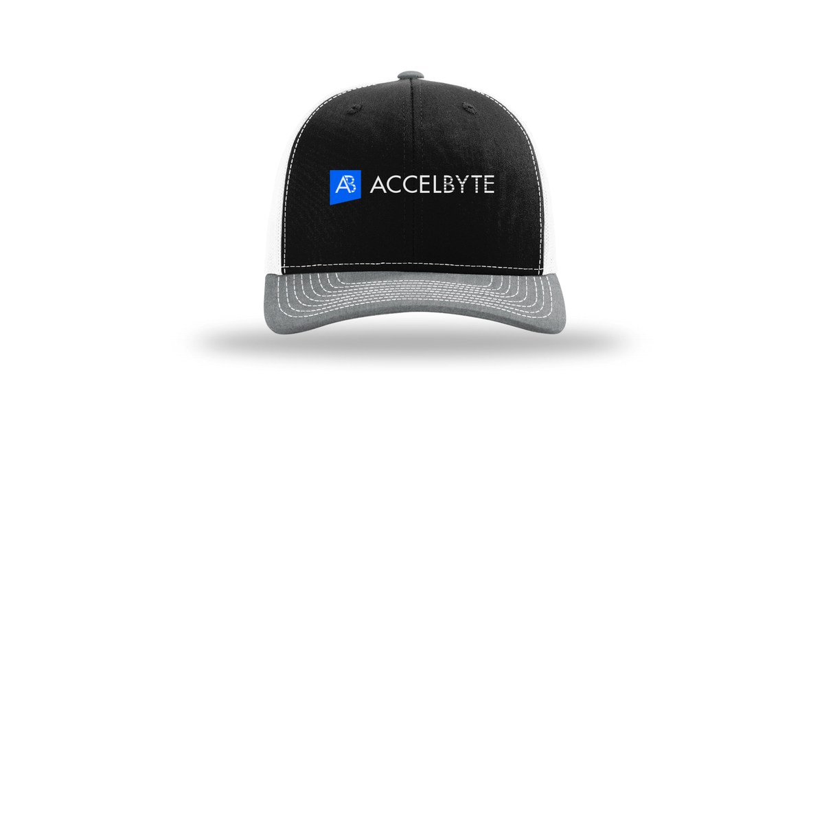 accelbyte-richardson-trucker-cap-embroidery-capfront-R112-blackwhiteheathergrey-flat-front