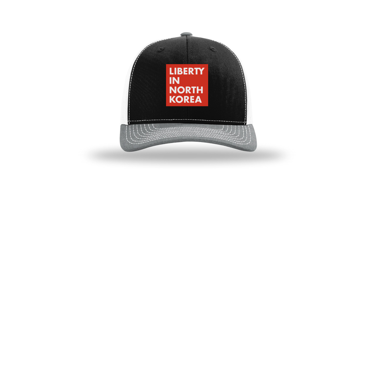 libertyinnorthkorea-richardson-trucker-cap-embroidery-capfront-R112-blackwhiteheathergrey-flat-front