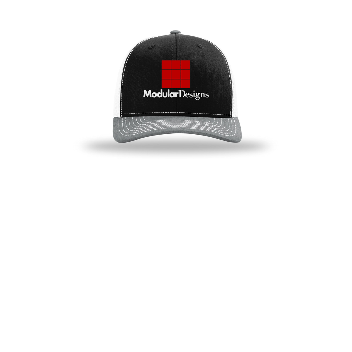 modulardesignsflooring-richardson-trucker-cap-embroidery-capfront-R112-blackwhiteheathergrey-flat-front
