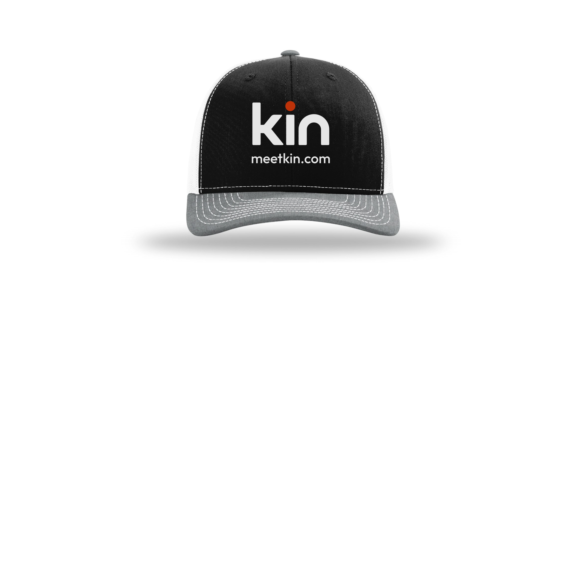 kin-richardson-trucker-cap-embroidery-capfront-R112-blackwhiteheathergrey-flat-front