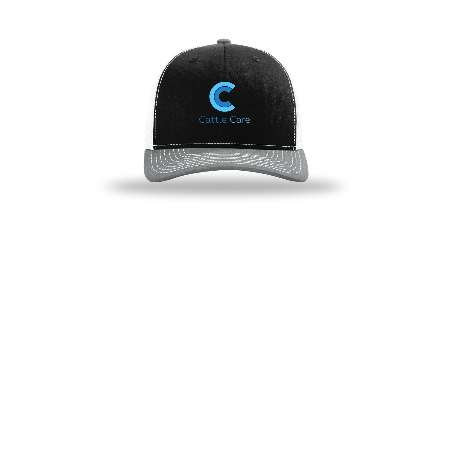 cattle-care-richardson-trucker-cap-embroidery-capfront-R112-blackwhiteheathergrey-flat-front