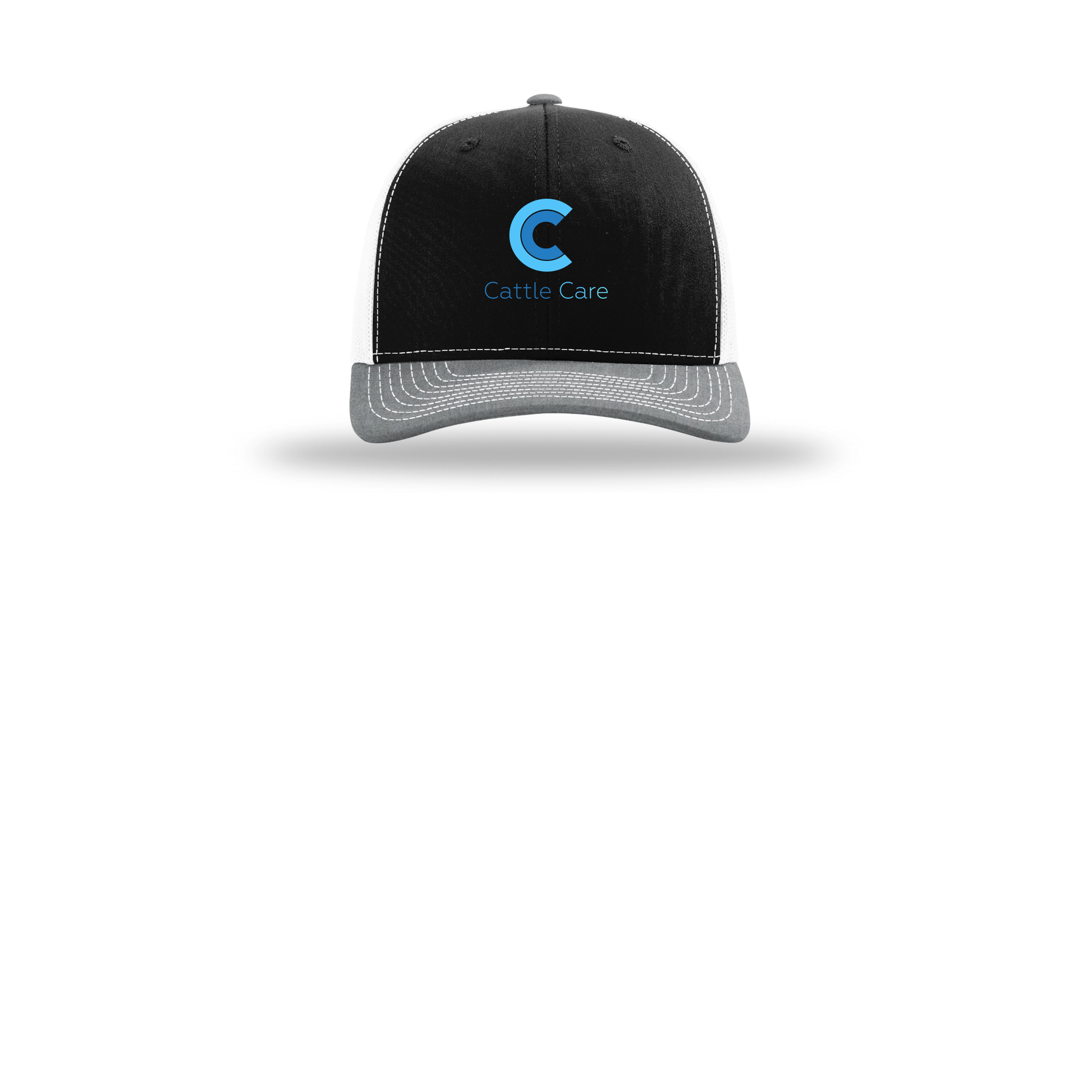 cattle-care-richardson-trucker-cap-embroidery-capfront-R112-blackwhiteheathergrey-flat-front