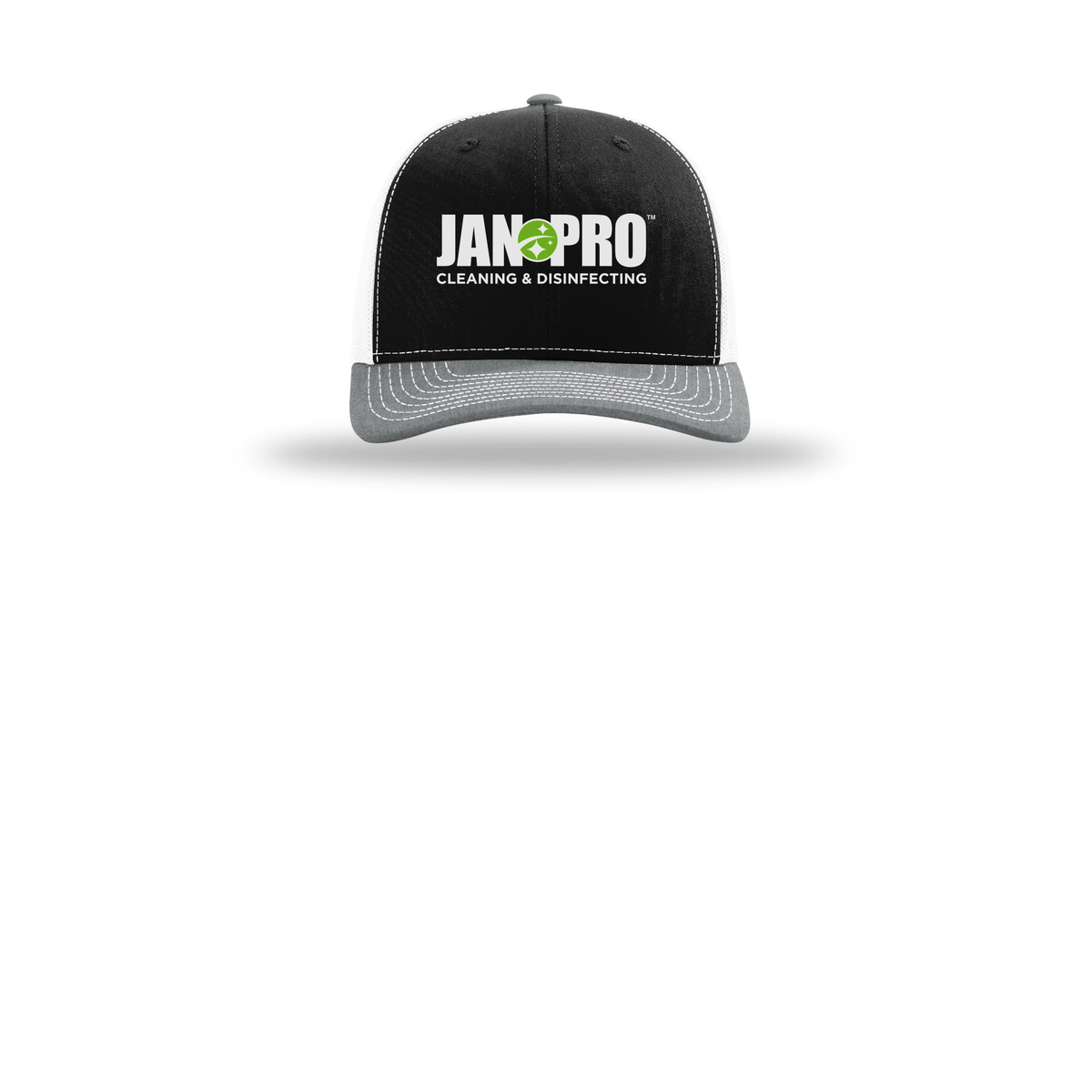 jan-pro-richardson-trucker-cap-embroidery-capfront-R112-blackwhiteheathergrey-flat-front