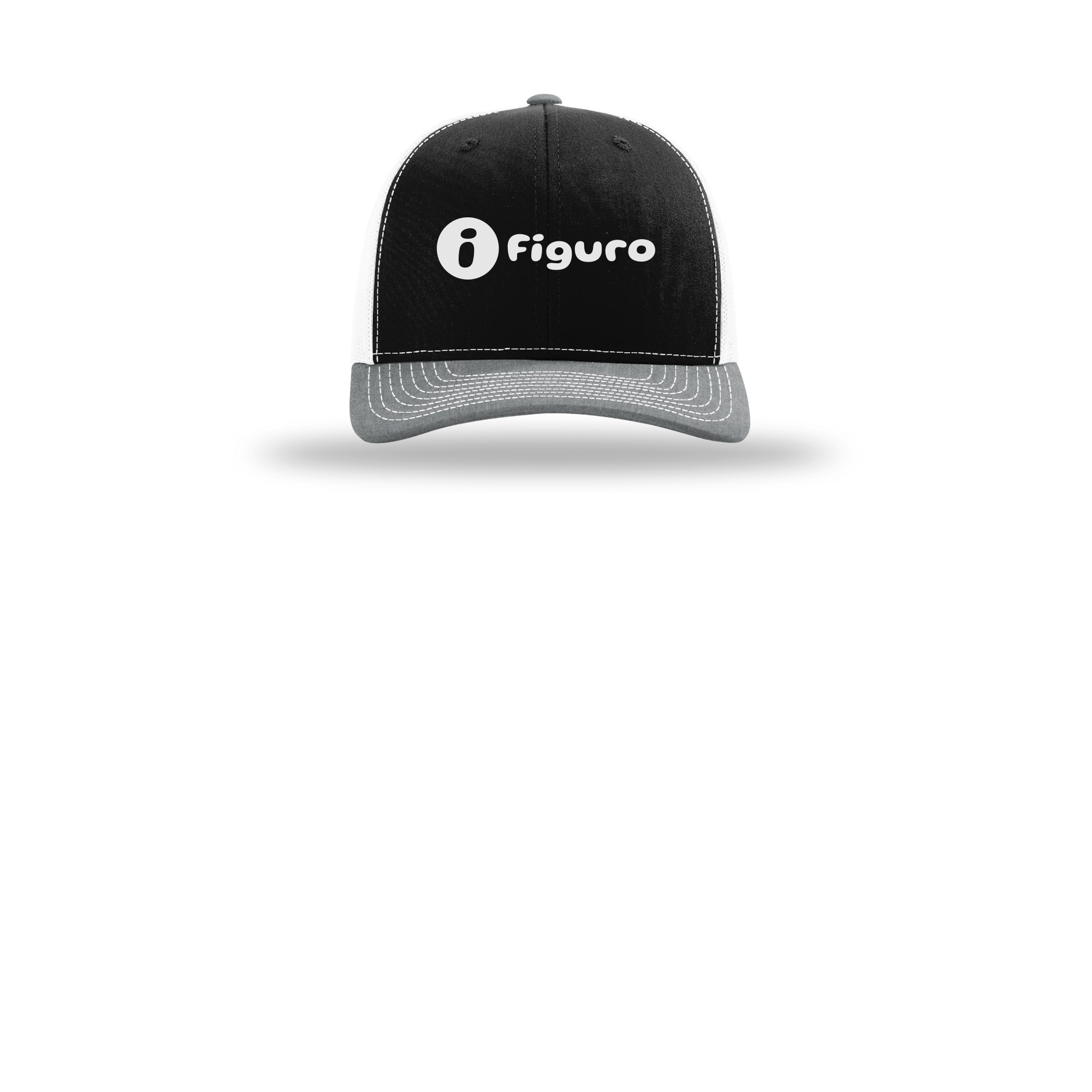 getfiguro-richardson-trucker-cap-embroidery-capfront-R112-blackwhiteheathergrey-flat-front