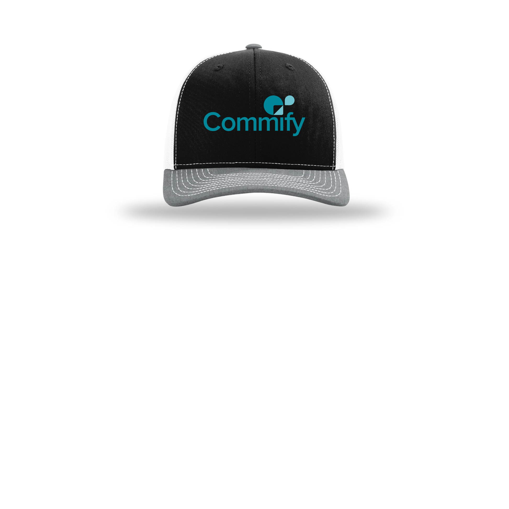 commify-richardson-trucker-cap-embroidery-capfront-R112-blackwhiteheathergrey-flat-front