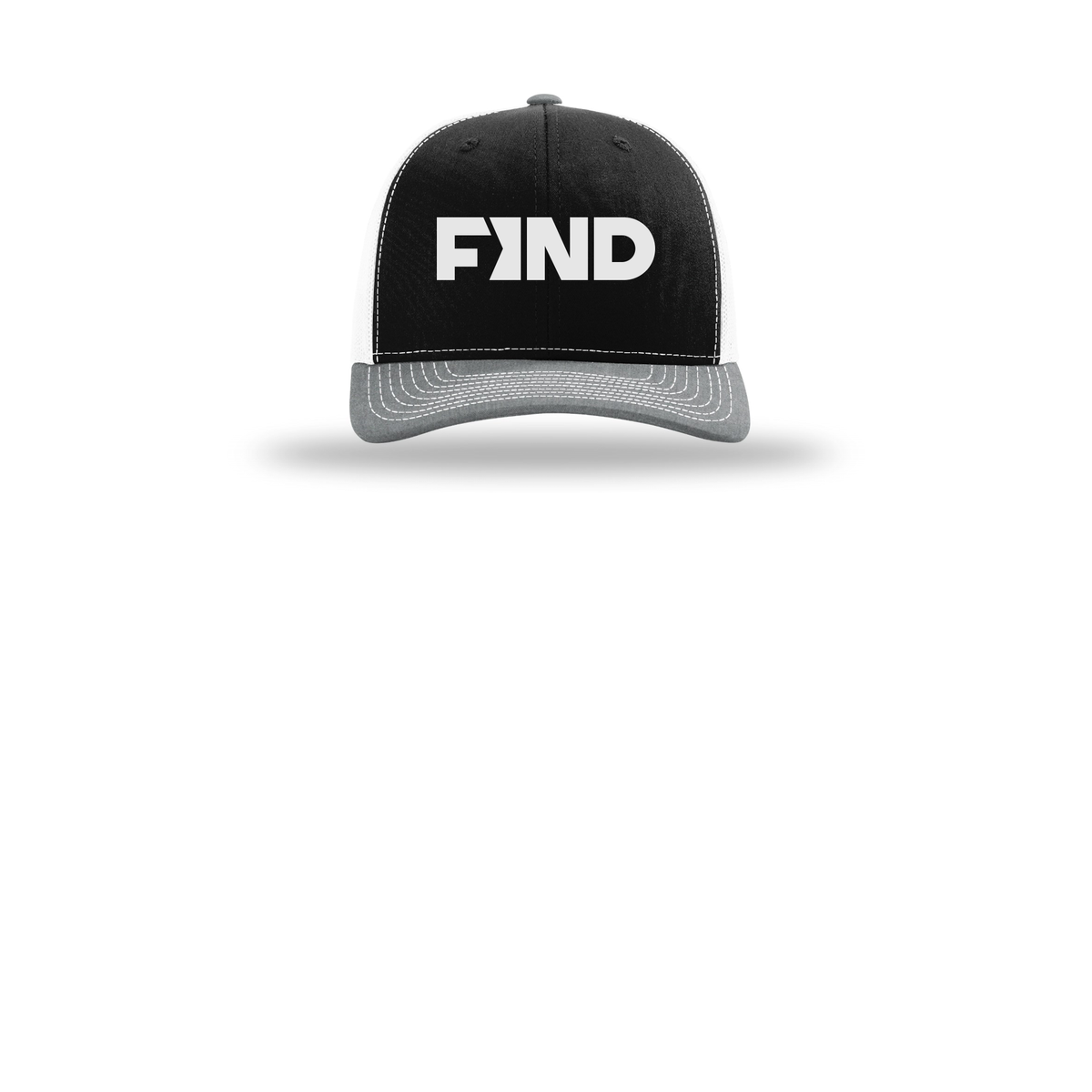 findrealestate-richardson-trucker-cap-embroidery-capfront-R112-blackwhiteheathergrey-flat-front