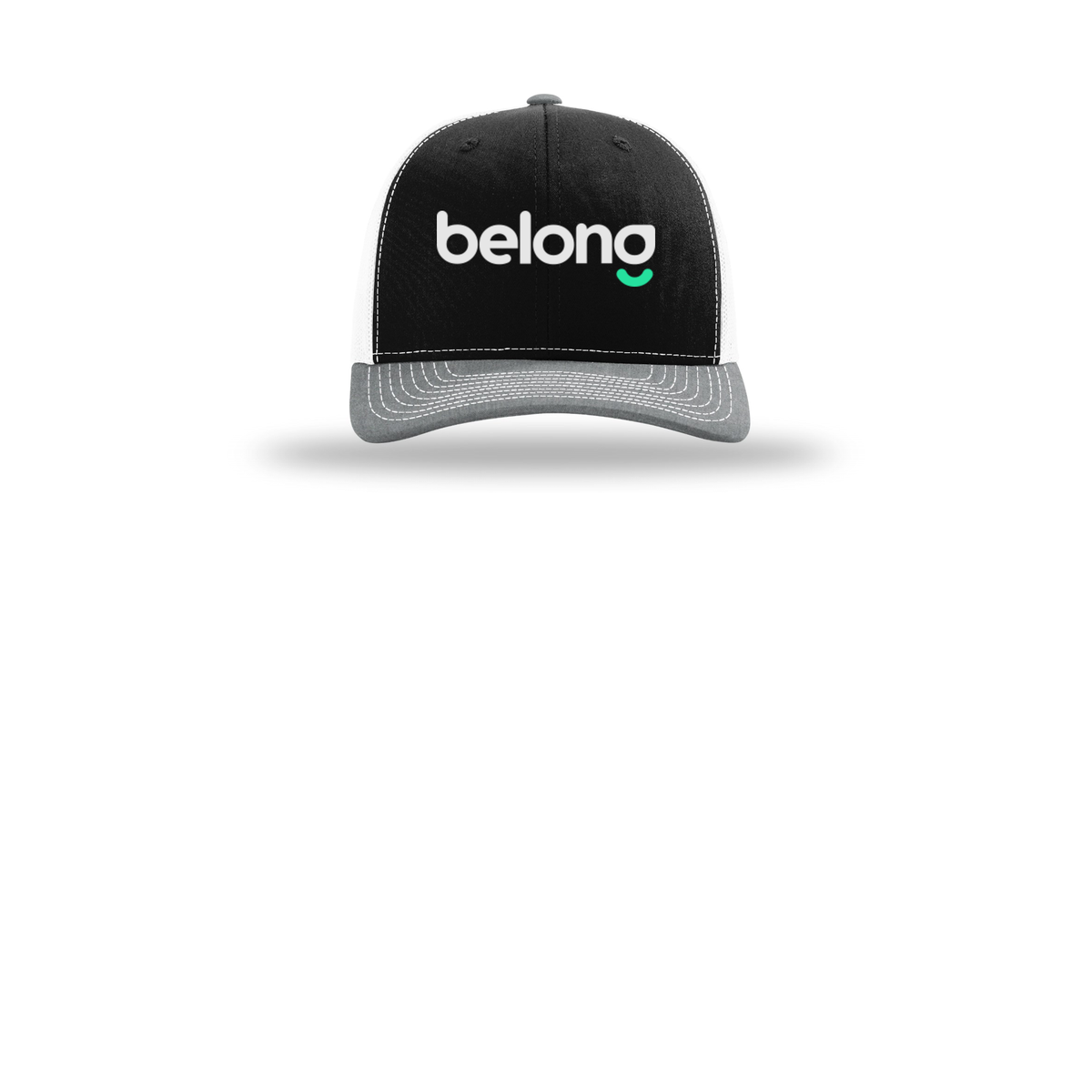 belonghome-richardson-trucker-cap-embroidery-capfront-R112-blackwhiteheathergrey-flat-front