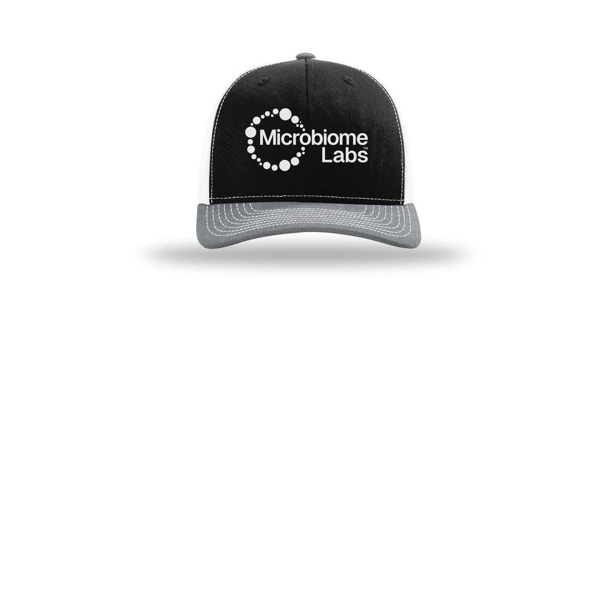 microbiomelabs-richardson-trucker-cap-embroidery-capfront-R112-blackwhiteheathergrey-flat-front