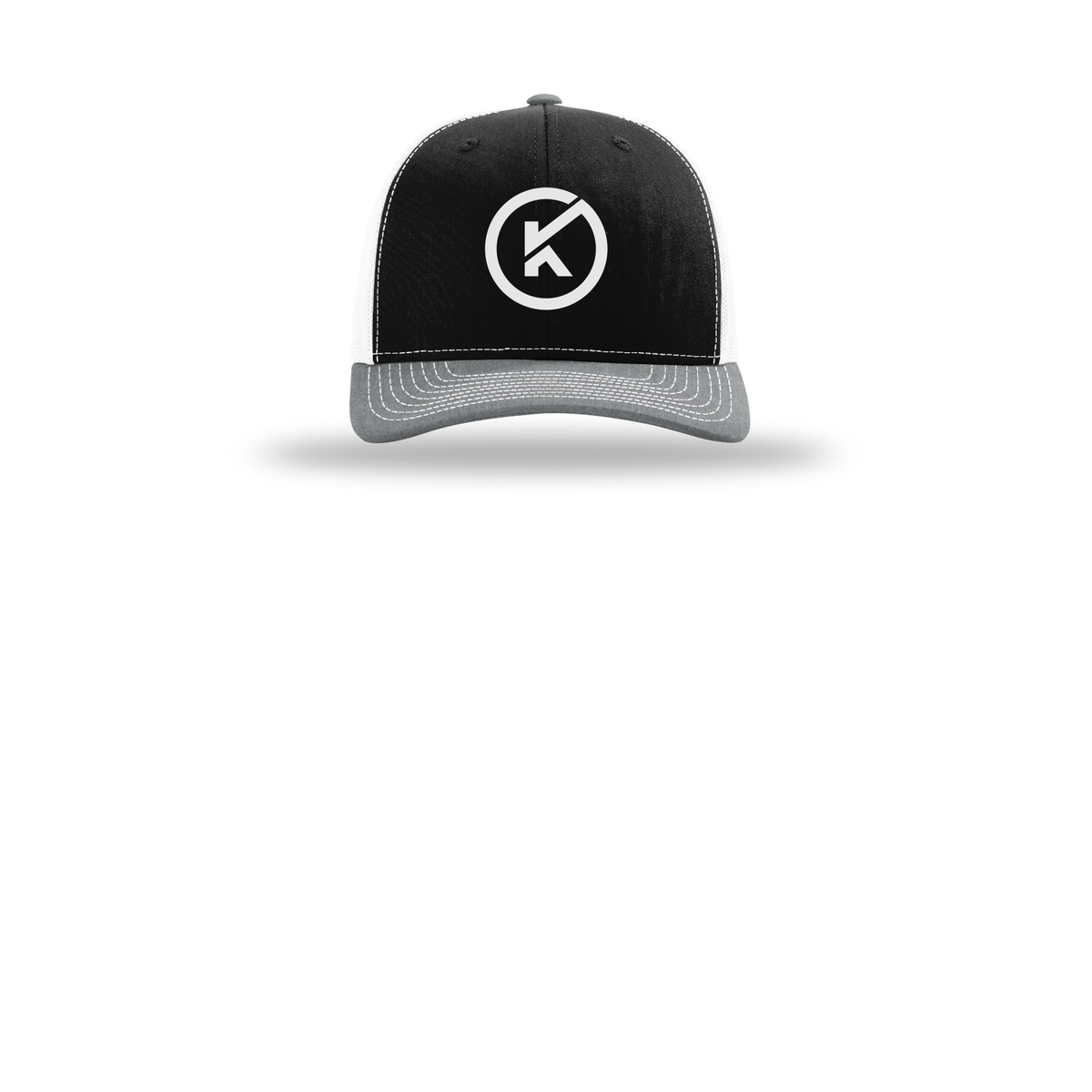 kitmanlabs-richardson-trucker-cap-embroidery-capfront-R112-blackwhiteheathergrey-flat-front