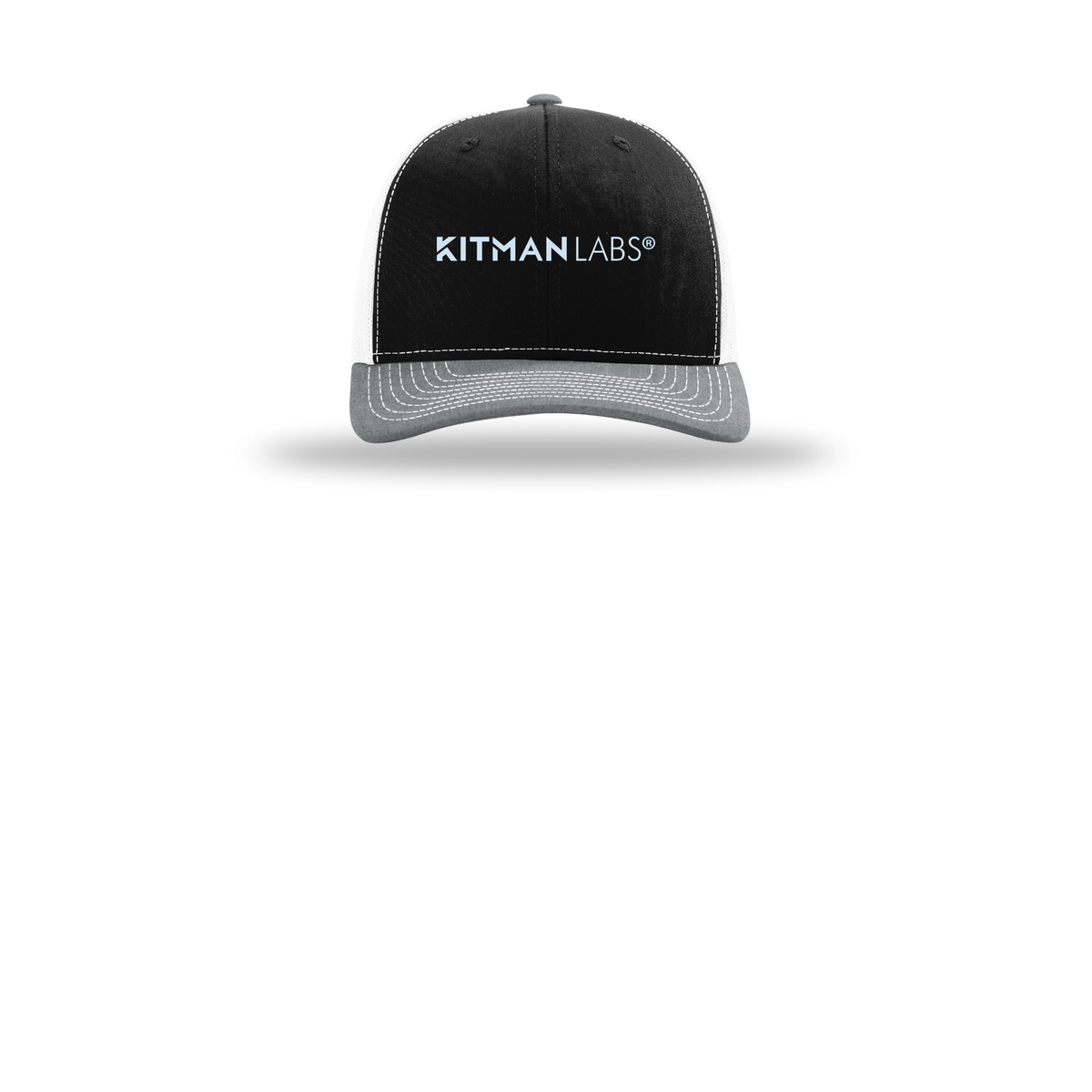 kitmanlabs-richardson-trucker-cap-embroidery-capfront-R112-blackwhiteheathergrey-flat-front