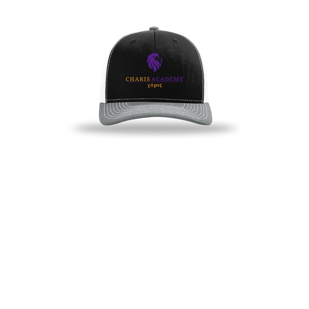 cahazleton-richardson-trucker-cap-embroidery-capfront-R112-blackwhiteheathergrey-flat-front