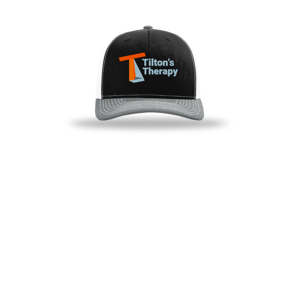 tiltonstherapy-richardson-trucker-cap-embroidery-capfront-R112-blackwhiteheathergrey-flat-front