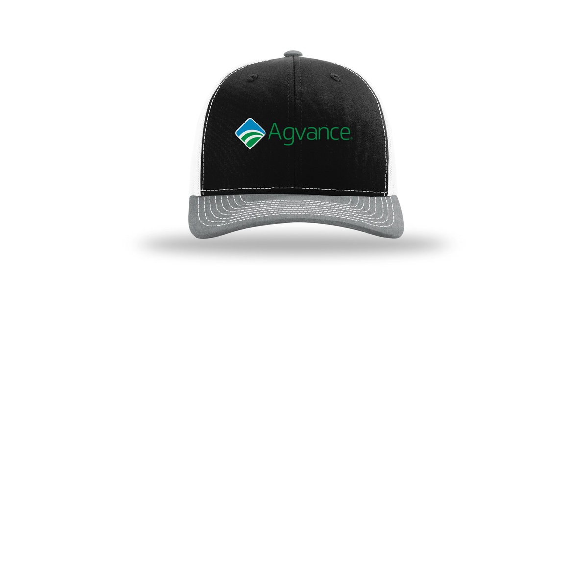agvance-richardson-trucker-cap-embroidery-capfront-R112-blackwhiteheathergrey-flat-front