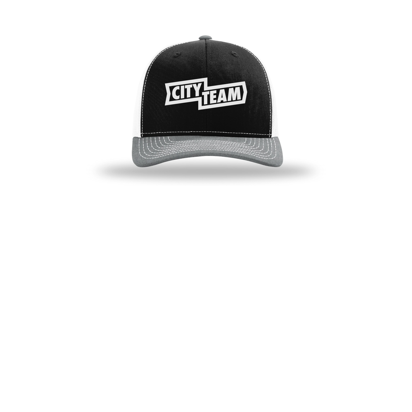 cityteam-richardson-trucker-cap-embroidery-capfront-R112-blackwhiteheathergrey-flat-front