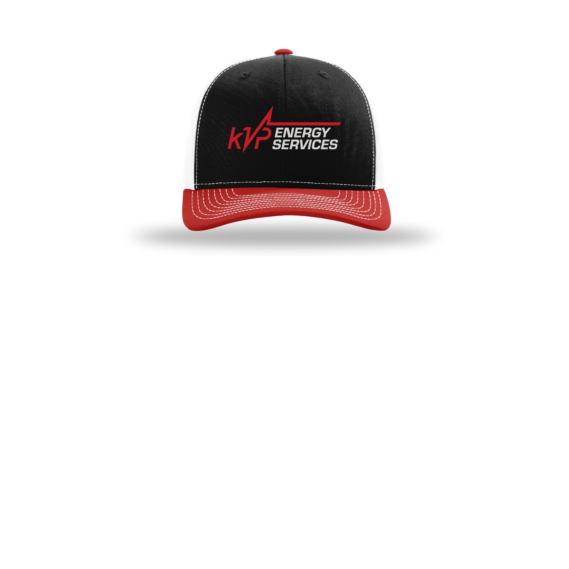kvpenergy-richardson-trucker-cap-embroidery-capfront-R112-blackwhitered-flat-front