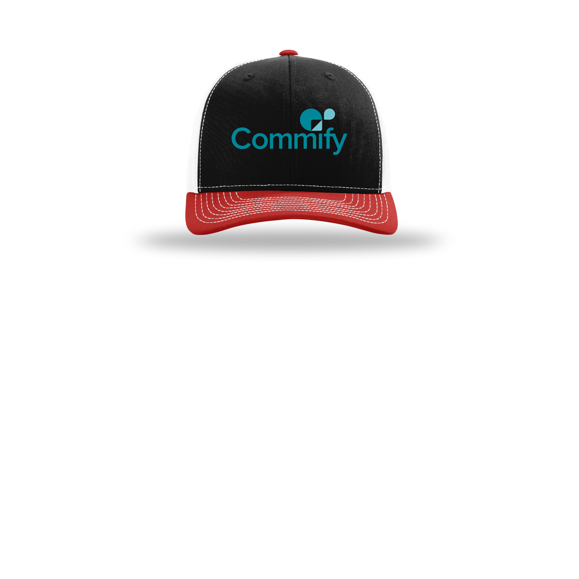 commify-richardson-trucker-cap-embroidery-capfront-R112-blackwhitered-flat-front