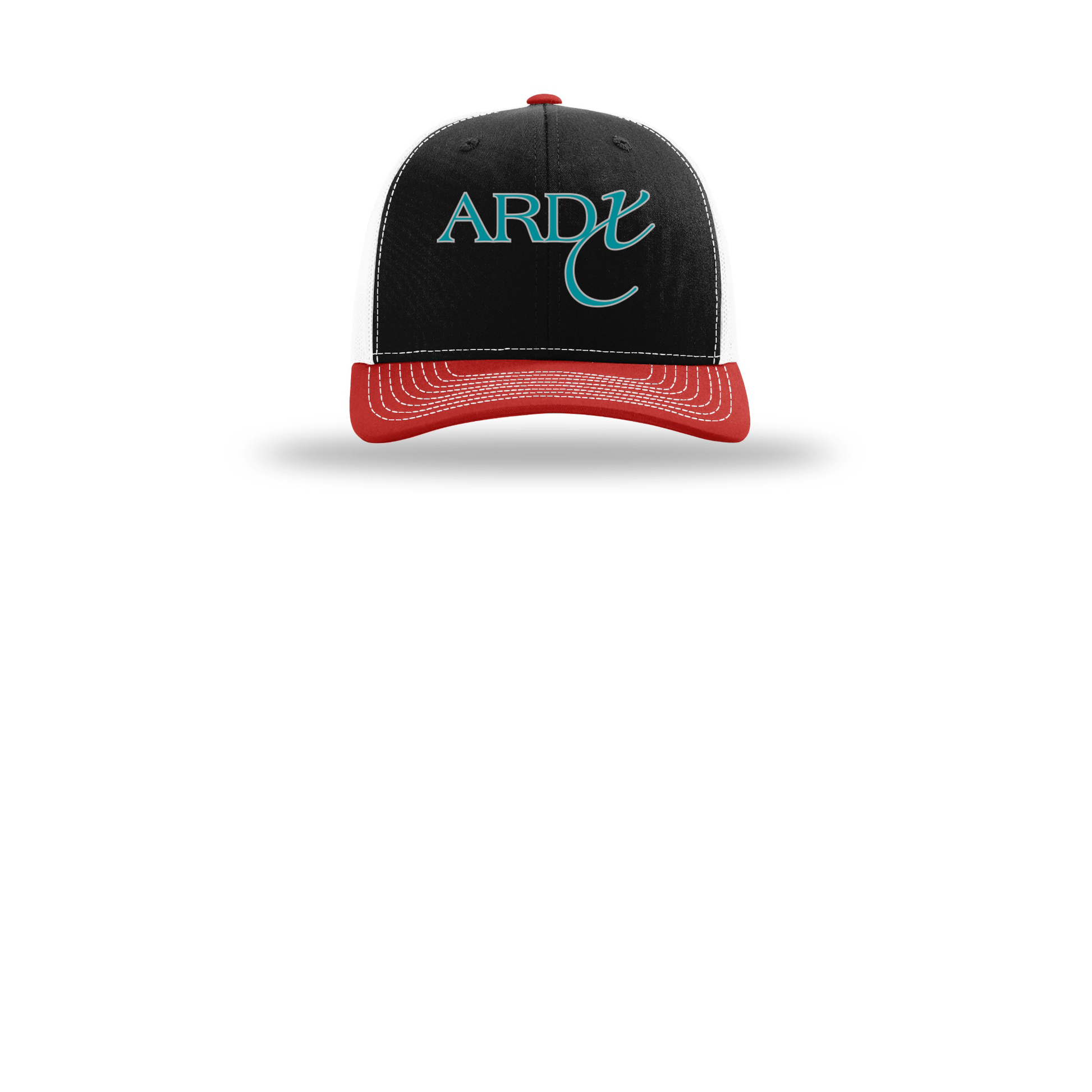 ardx-richardson-trucker-cap-embroidery-capfront-R112-blackwhitered-flat-front