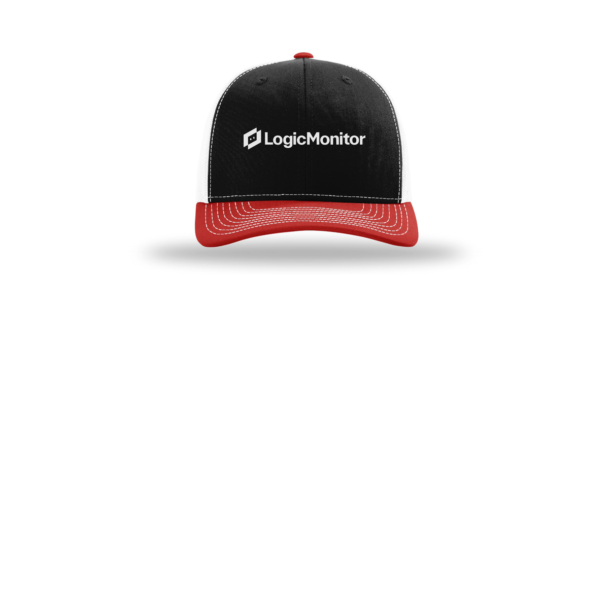 logicmonitor-richardson-trucker-cap-embroidery-capfront-R112-blackwhitered-flat-front
