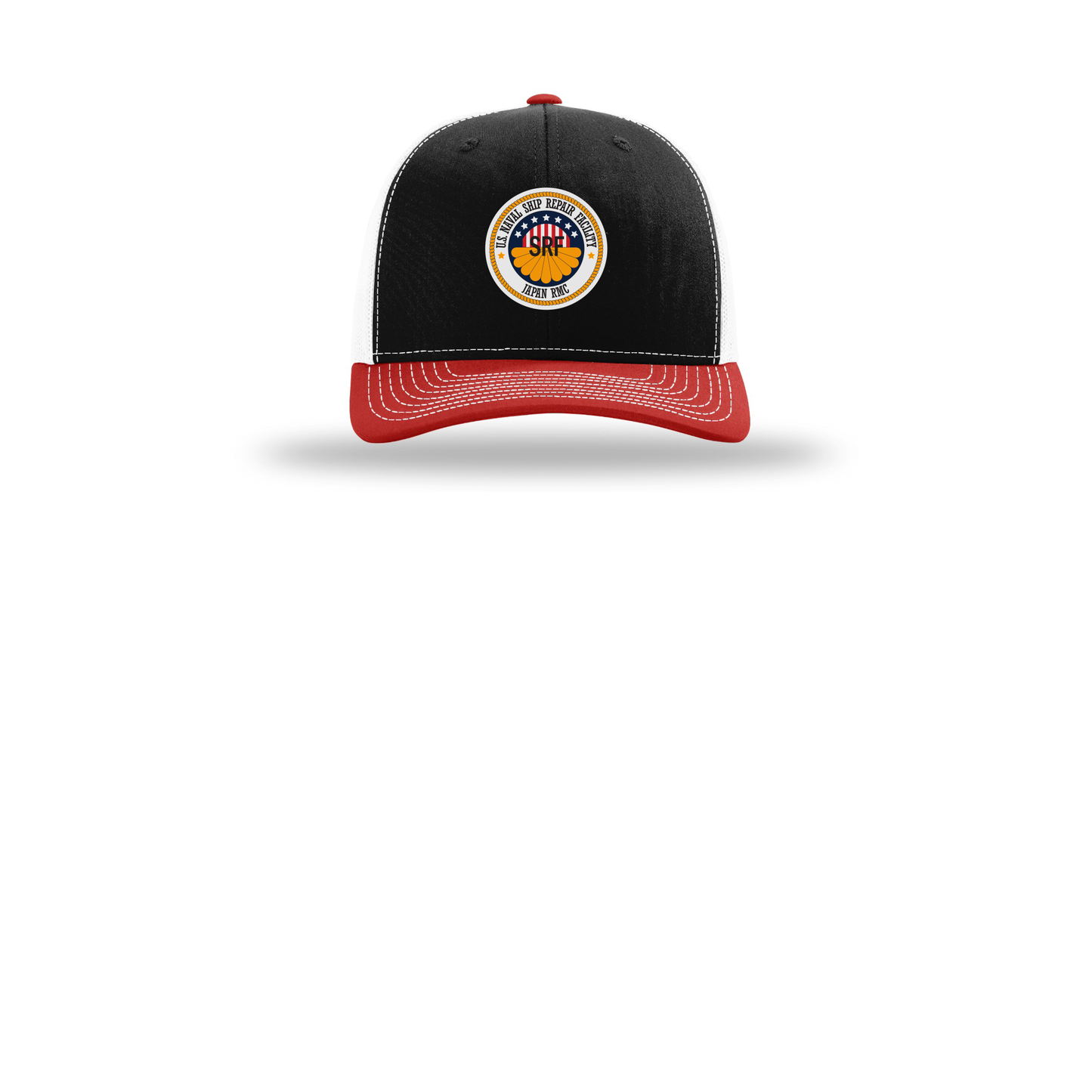 srf-jrmc-richardson-trucker-cap-embroidery-capfront-R112-blackwhitered-flat-front