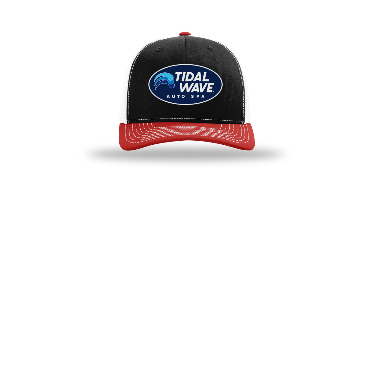 tidalwaveautospa-richardson-trucker-cap-embroidery-capfront-R112-blackwhitered-flat-front