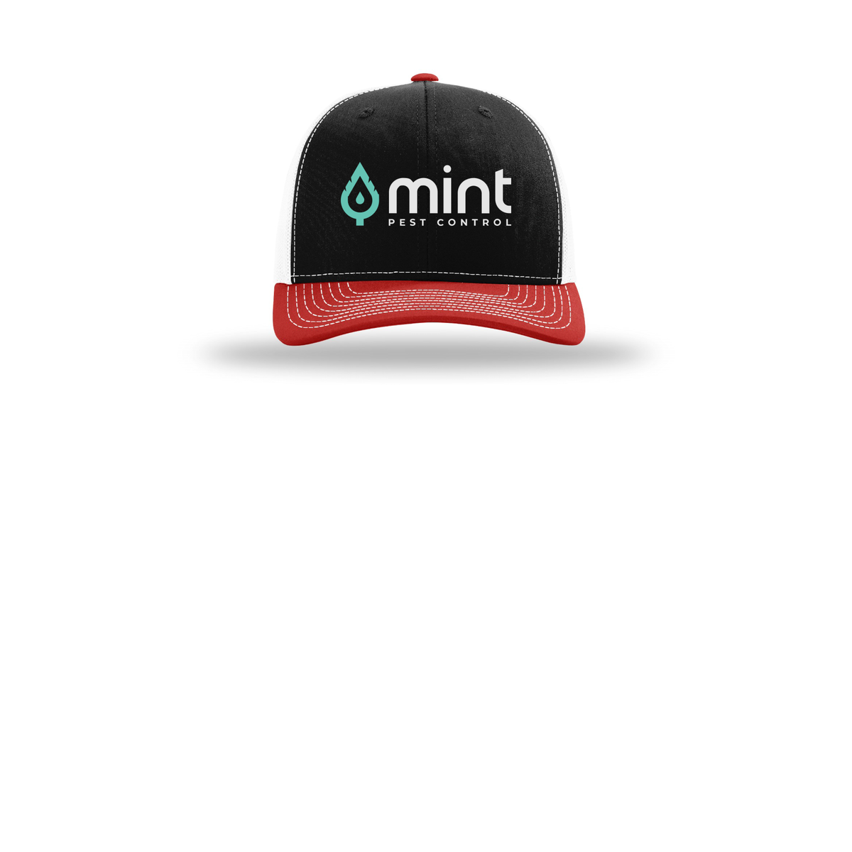 mintpest-richardson-trucker-cap-embroidery-capfront-R112-blackwhitered-flat-front